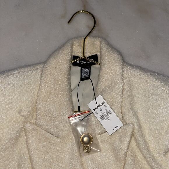 Express Wool-Blend Double Breasted Novelty Button Blazer in Ivory & Gold - Picture 16 of 17